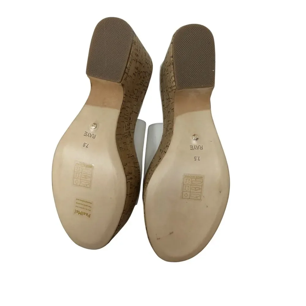 RAYE White Leather Cork Platform Sandals Chunky Block Heel Womens Size 7.5